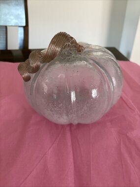 Handblown Glass White with Gold Specks Pumpkin